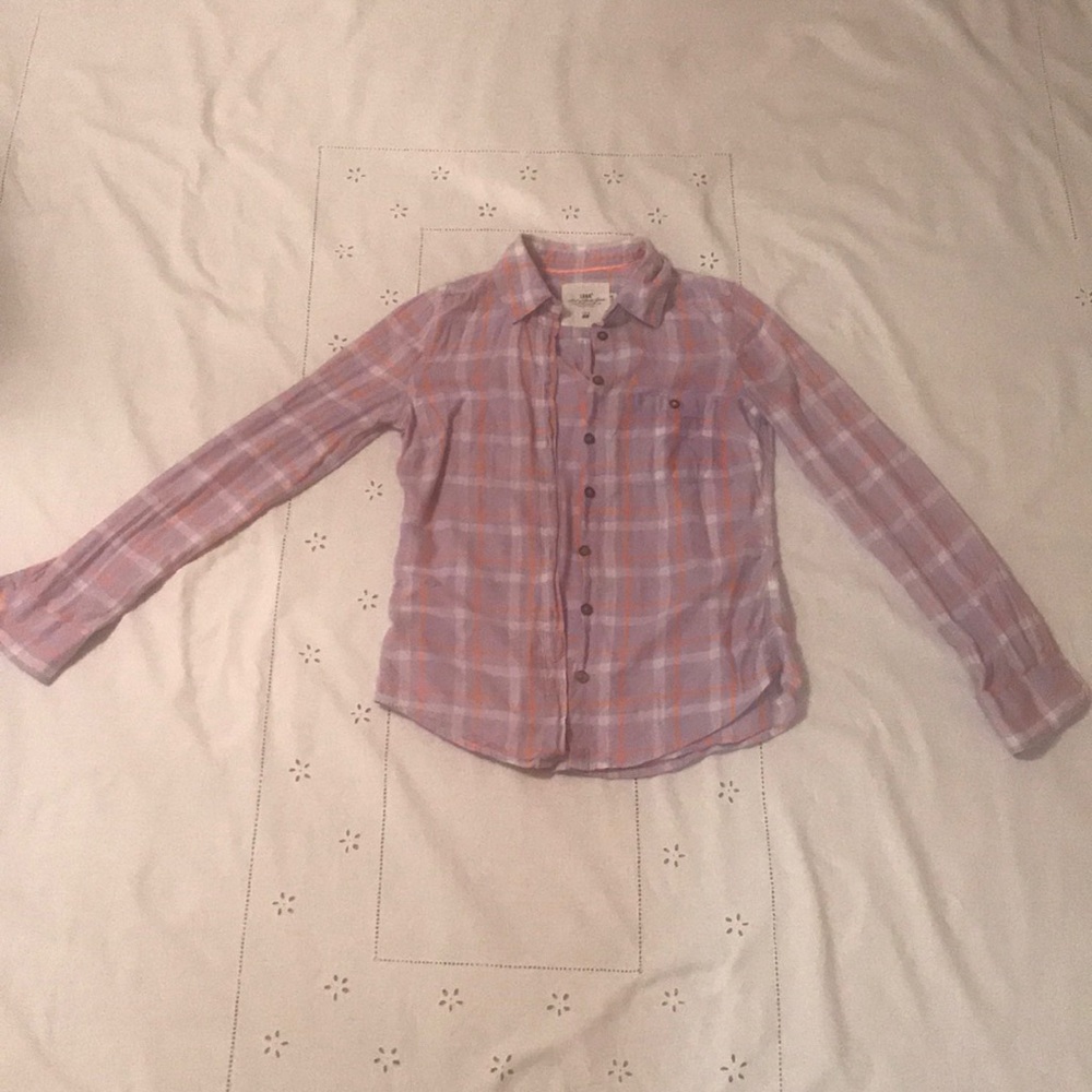 Purple and orange plaid shirt